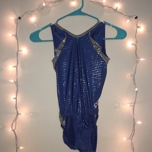 Blue and silver gymnastics leotard